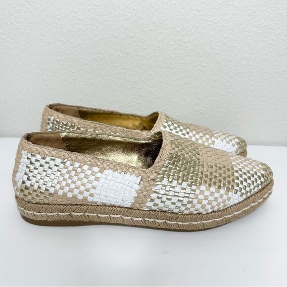 PRADA Woven Espadrilles Women's Size 38 Tan White Gold Casual - Picture 1 of 8